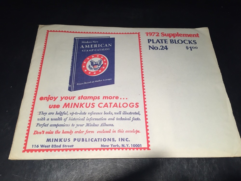 Minkus United States Plate Block Stamp Album Supplement Pages- 1972