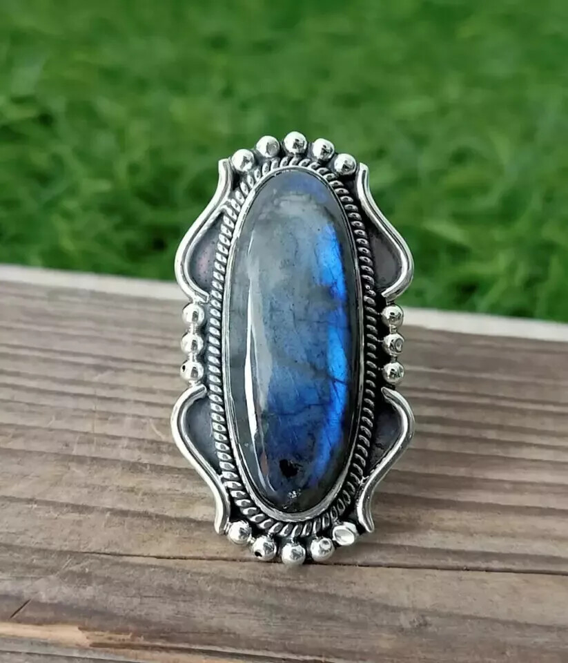 Labradorite Gemstone Ring Solid 925 Silver Handmade Promise Ring All Size R153