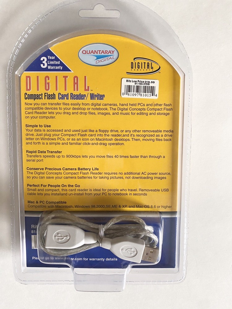New Quantaray Digital Camera Compact Flash Card Reader/Writer USB 2.0