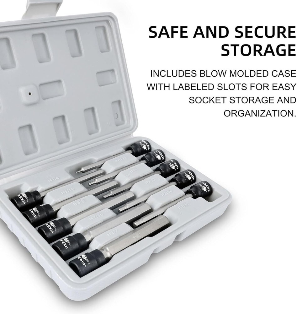Extra Long Allen Wrench Hex Bit Socket Set (10 Pack) - Long 6" Hex Bit in 3/8...