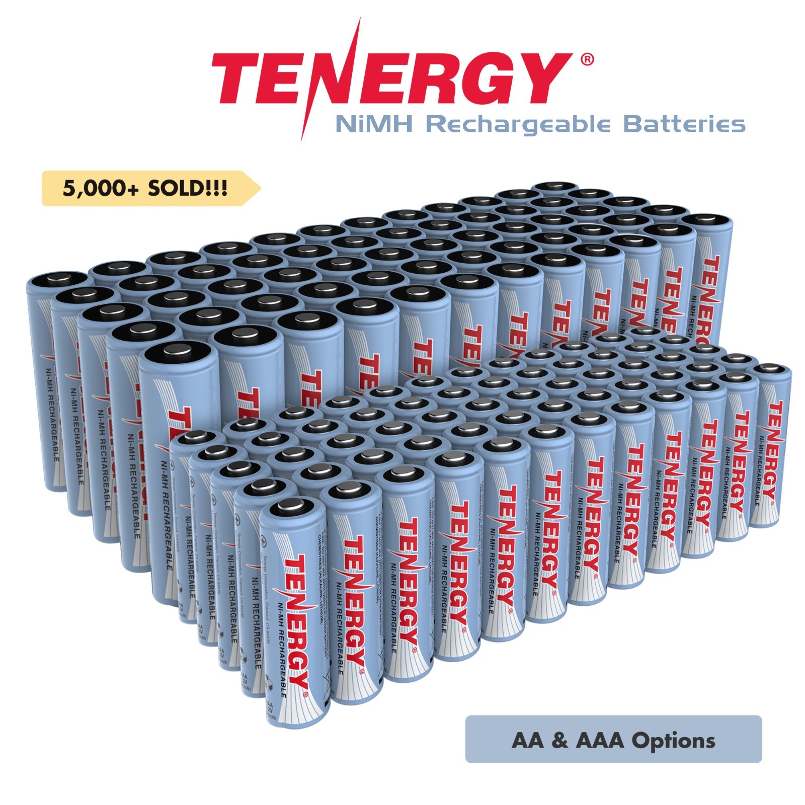Tenergy Bulk AA,AAA 2500mAh,1000mAh NiMH Rechargeable Batteries Cells 1.2V Lot