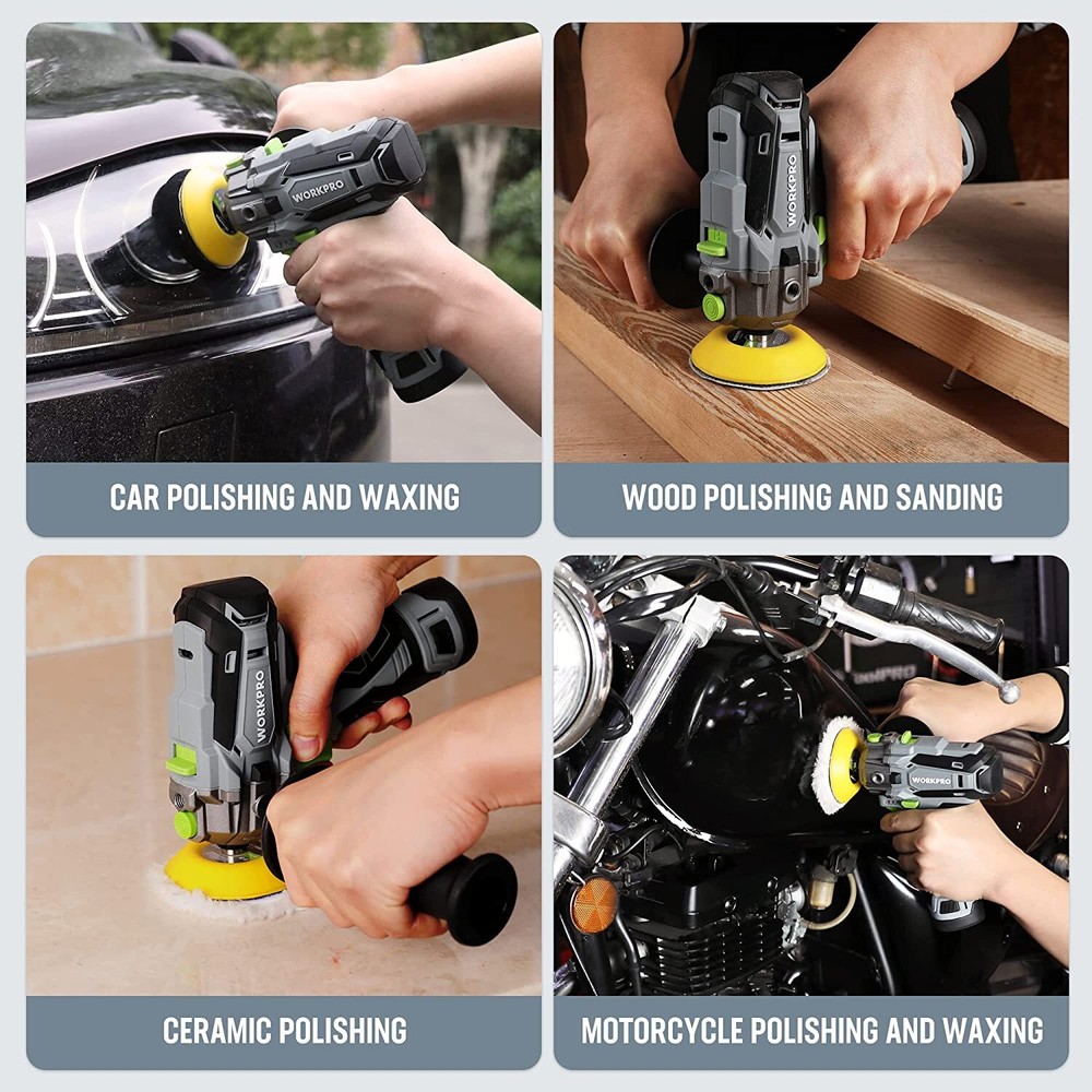 WORKPRO Cordless Polisher 12V Mini Car Detailing 3" Buffer & Sander Machine Kit