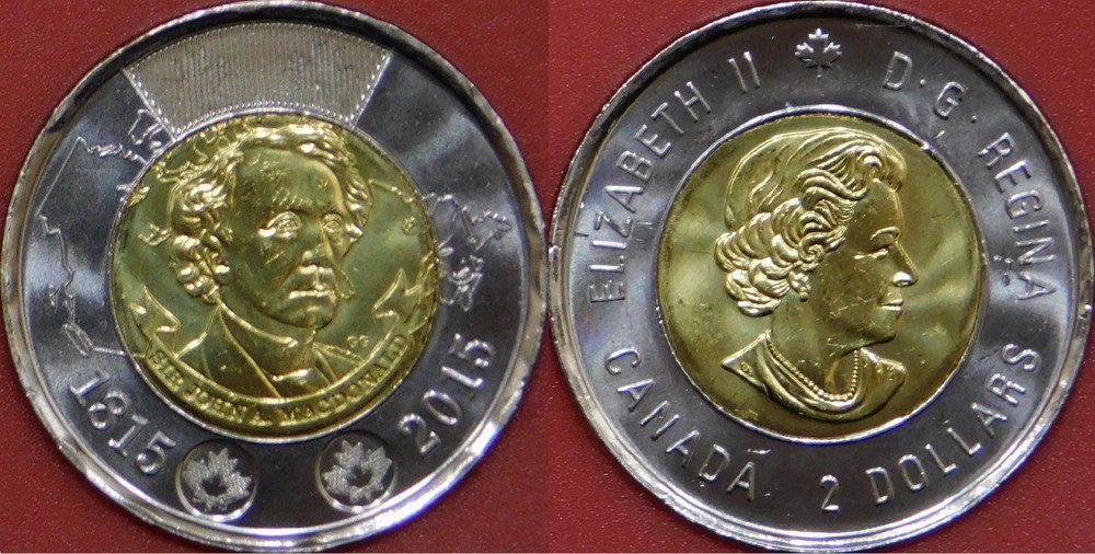 Brilliant Uncirculated 2015 Canada John MacDonald 2 Dollars From Mint's Roll
