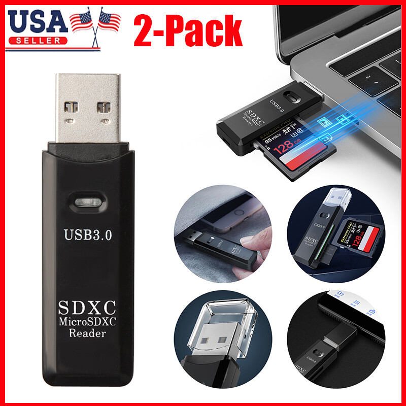 2 Pcs USB 3.0 High Speed Card Reader Adapter for Micro SD SDXC TF Memory Card