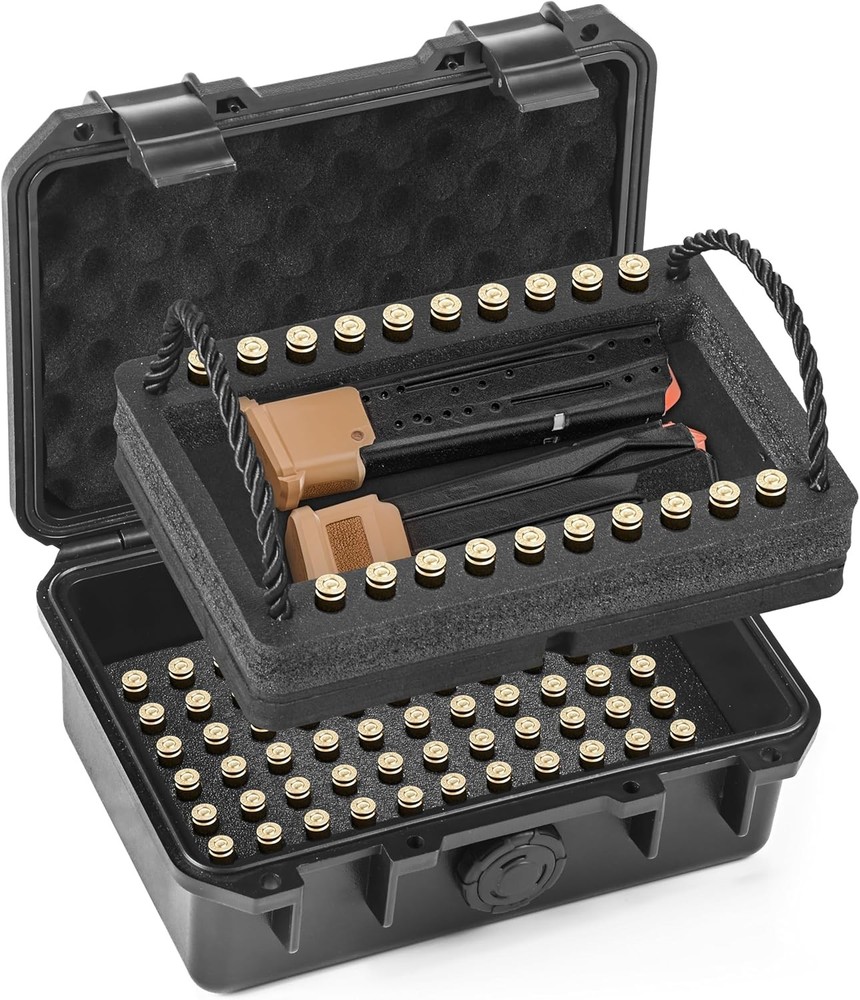 Compact 9mm Lockable Ammo Box - Waterproof Magazine Storage Case