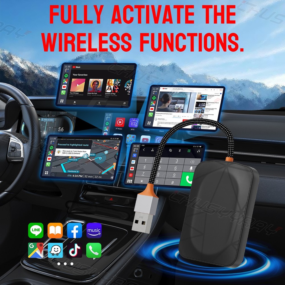 2-in-1 Wireless Apple CarPlay / Android Auto Adapter USB Plug&Play Dongle NEW