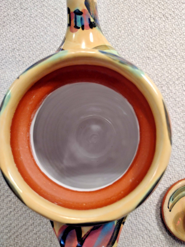 STUDIO POTTERY TEAPOT Signed 7 1/2" tall Multi Colored