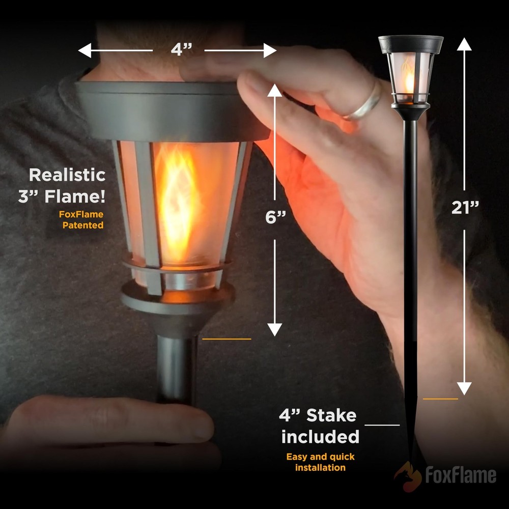 Fox Flame Classic Solar Path Torch - Elegant Flickering Flame Effect with Pat...