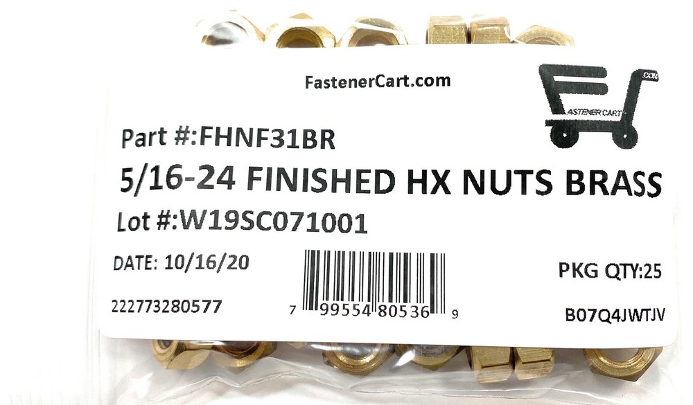 (25) 5/16-24 Brass Finished Hex Nuts - Fine Thread - Solid Brass (25 Pieces)