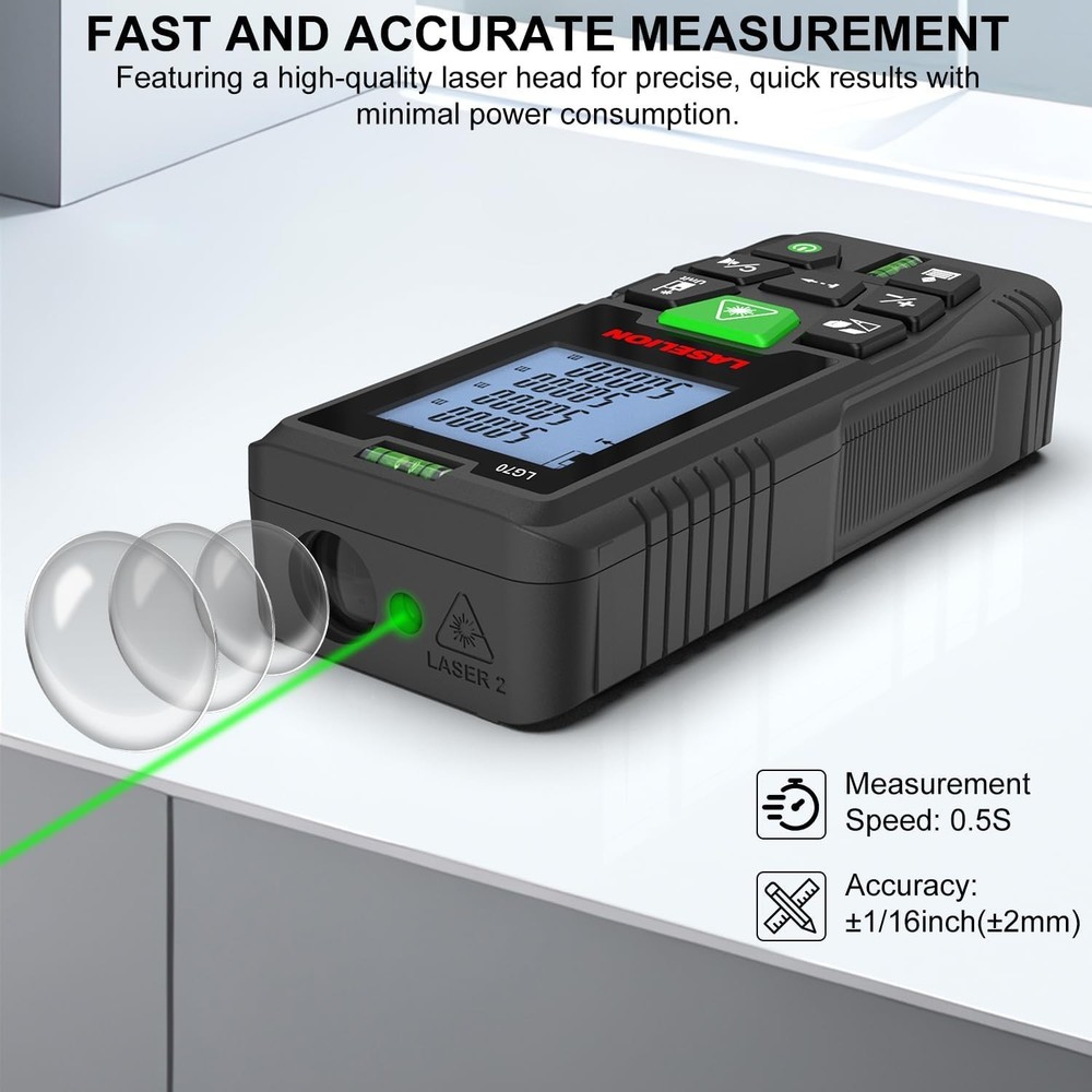 Multi-Function Green Laser Measuring Tool - Area and Volume Measurement, 229ft