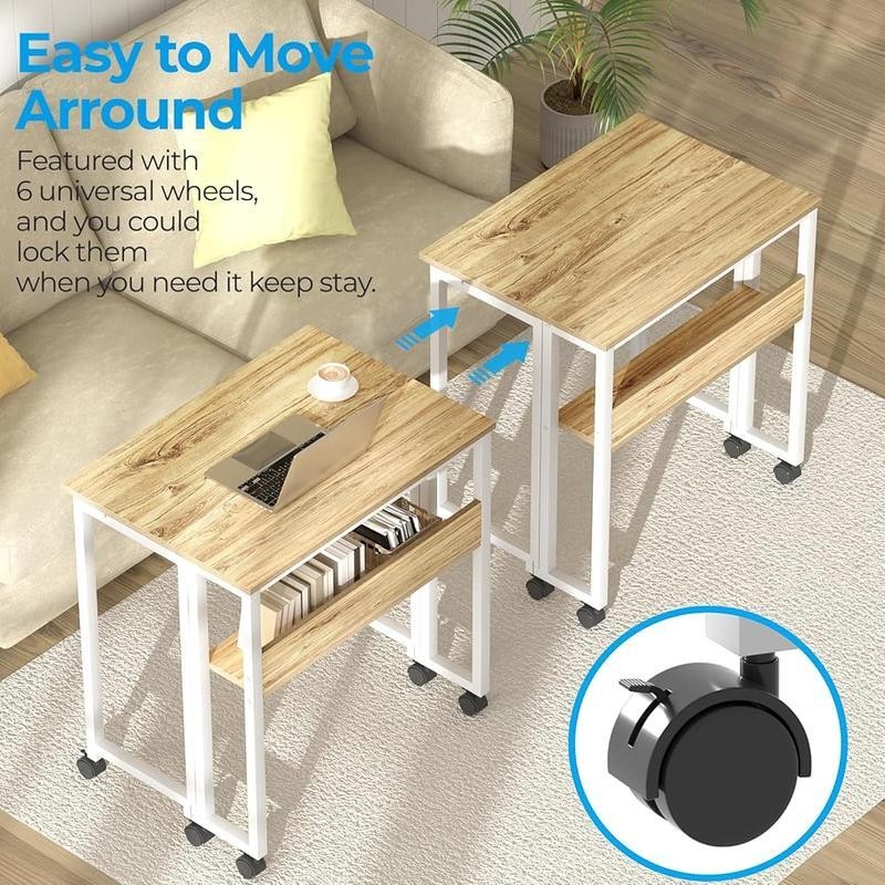 Folding Rolling Desk W/ Storage Shelf Portable Compact Computer Desk Small Space