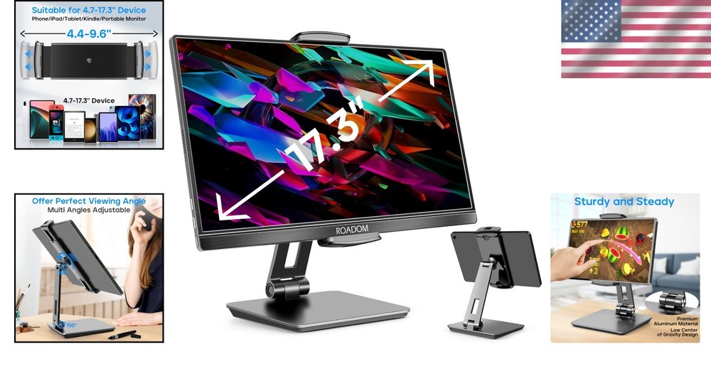 Ergonomic Tablet Stand - Foldable Holder with Adjustable Viewing Angles, Black