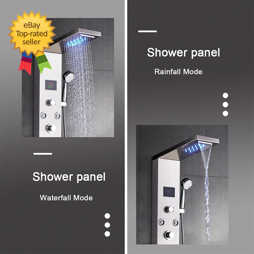 Contemporary Shower Panel Tower System Stainless Steel 6 Function LED Shower