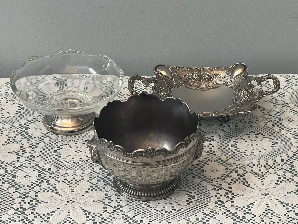 Lot of 3,  Silver-plate Candy Dish / Bowls snacks treats, trinkets - D3