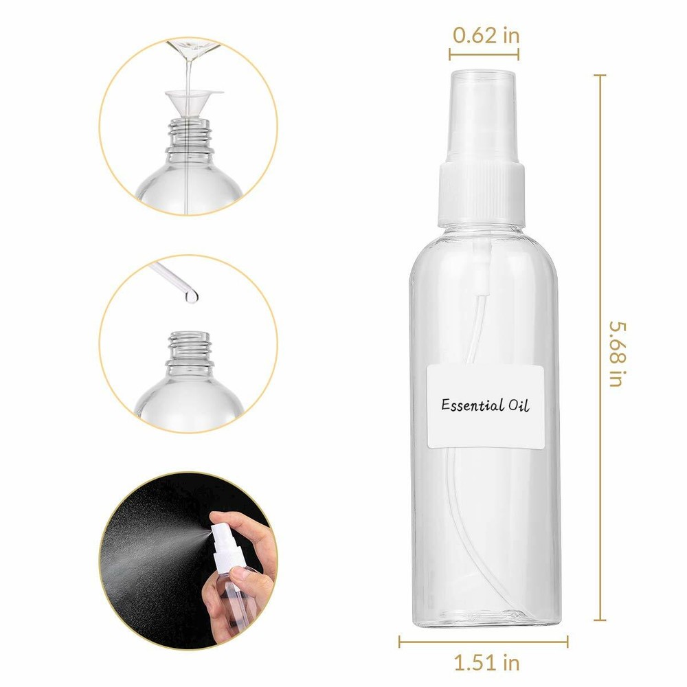 6Pack 100ml Travel Spray Bottle Plastic Transparent Perfume Empty Atomize 3.5oz