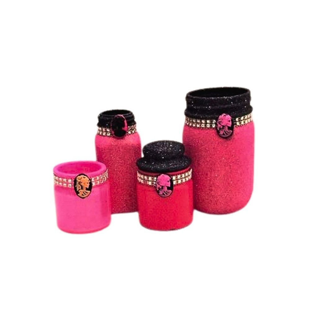 Black and Pink Skull Glitter Makeup Brush Set