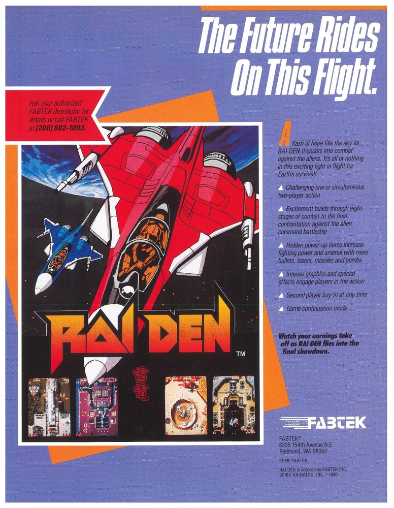 Raiden Fabtek Video Arcade Flyer / Brochure / Ad - Excellent
