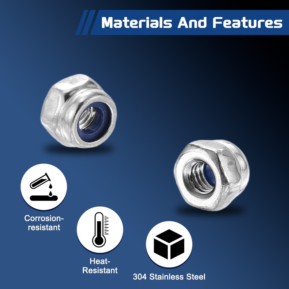 100Pcs Nylon Lock Hex Nuts - [M2.5-0.45], 304 Stainless Nuts, Silver