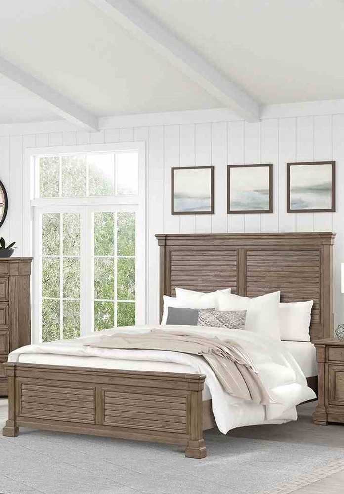 Transitional Style Queen Size 6pc Bed Set Weathered Brown Finish Bedroom