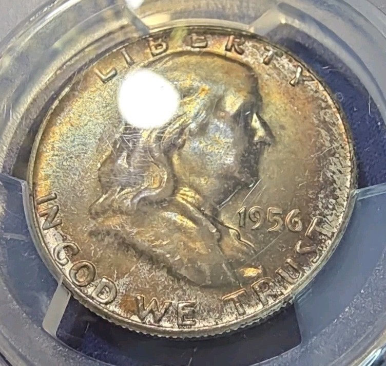 1956 Franklin Half Dollar PCGS MS65FBL Toned Gem Quality