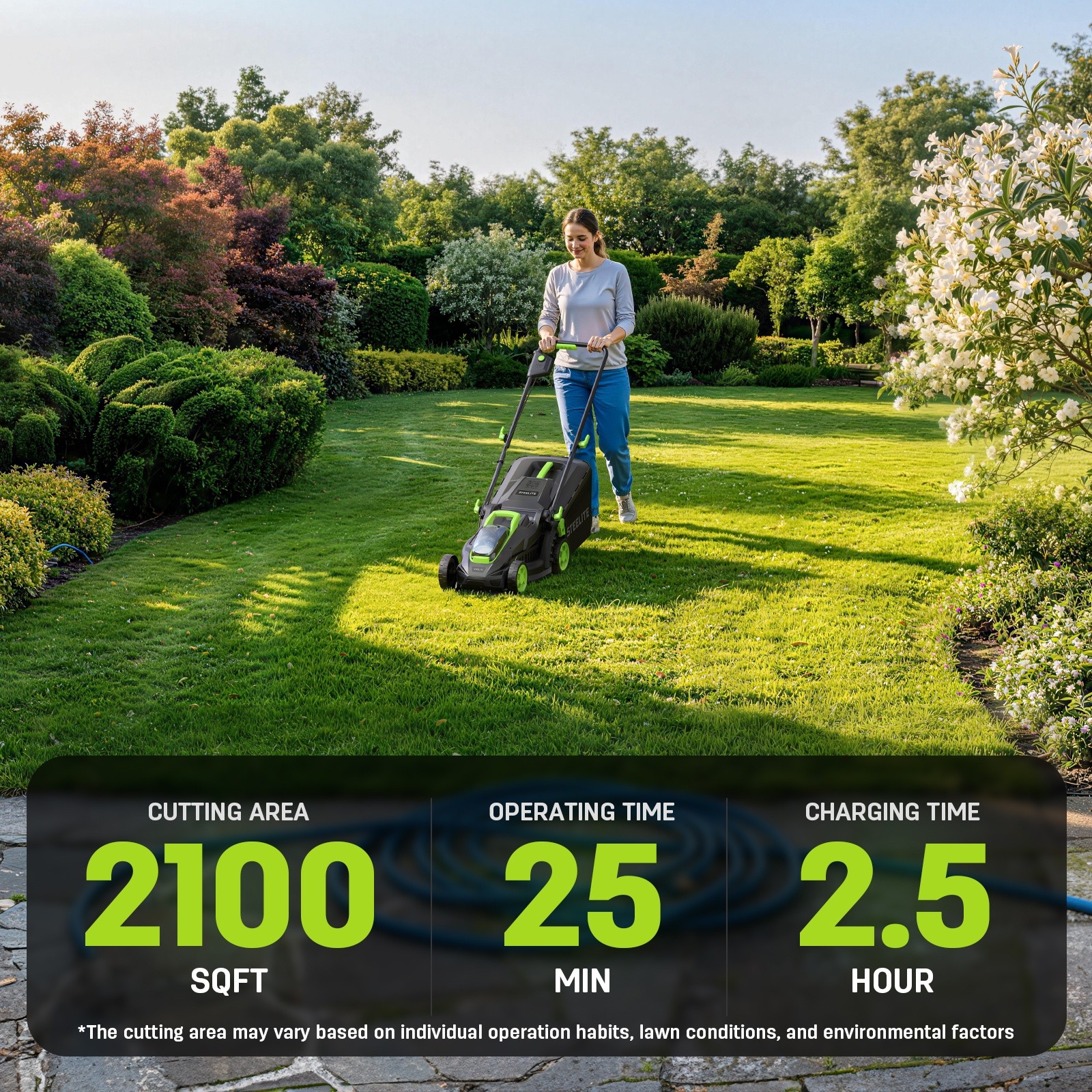 STEELITE 13-Inch 21V Cordless Lawn Mower with Brushless Motor & 2x4.0Ah Battery
