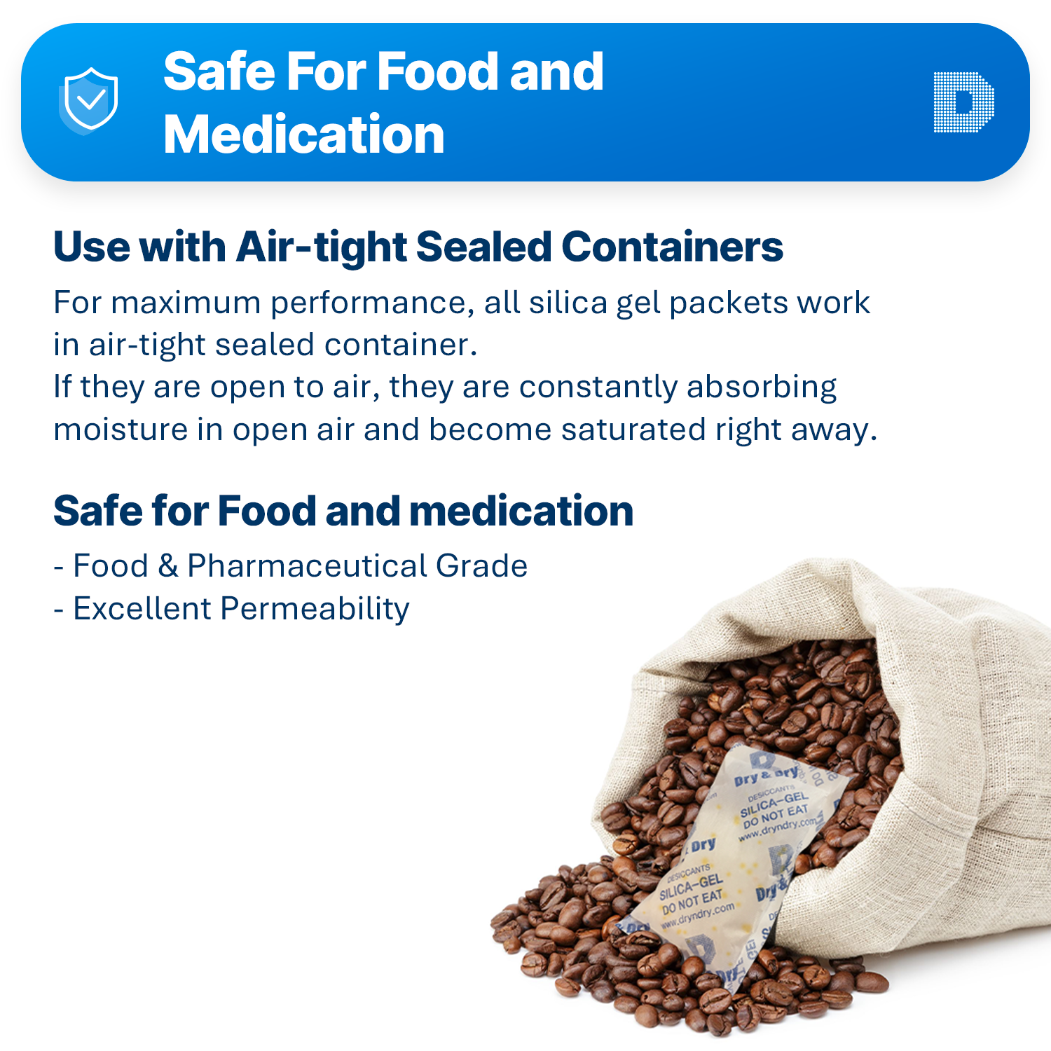 100 gram X 10 PK "Dry & Dry" Food Grade Orange Indicating Silica Gel Packets