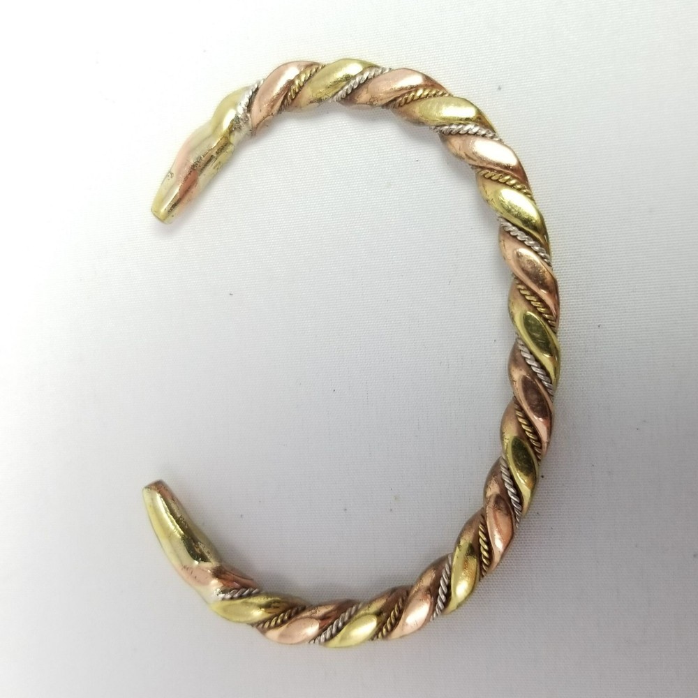 Vintage Solid Mixed Metal Cuff Bangle Bracelet, Solid Unsigned Estate