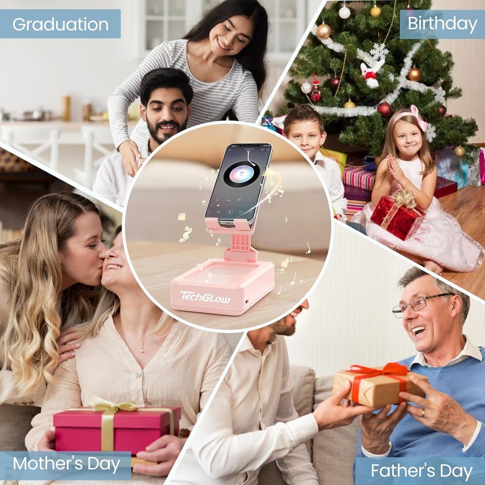 TechGlow Gift for Women Foldable Cellphone Stand with Bluetooth Speaker Wireless