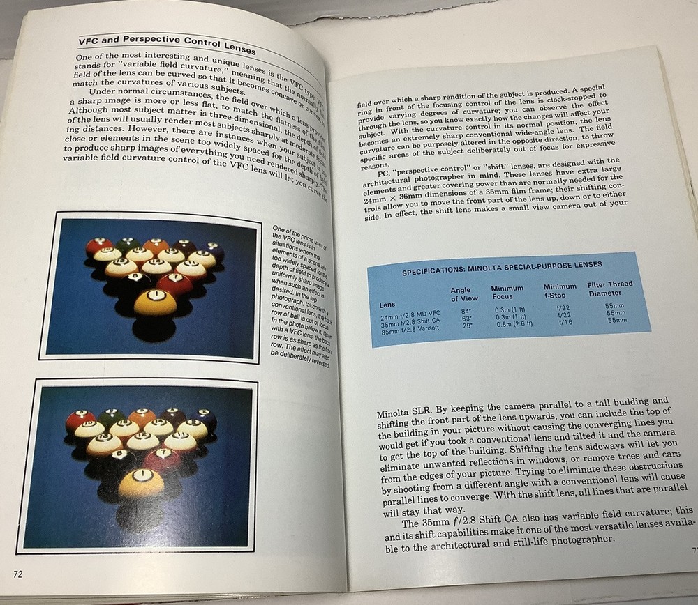 MINOLTA MAXXUM SLR CAMERA AND ACCESSORY GUIDE 1985