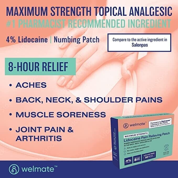 Lidocaine 4% Patch | Maximum Strength Pain Relief 30 Count |