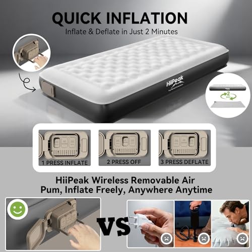 Air Mattress Bed with Removable Multi-Function Air Pump, Self Inflatable Twin