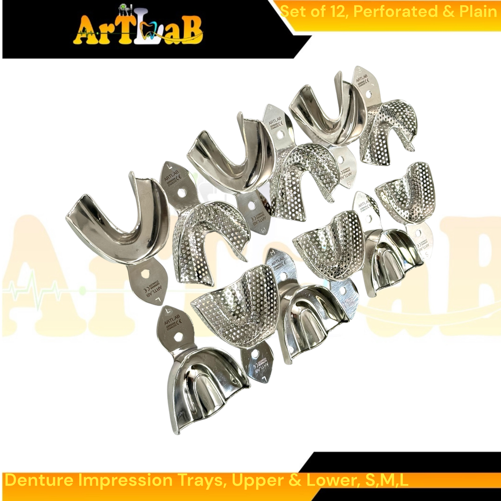 Perforated & Non-Perforated Denture Impression Trays, Upper + Lower, 12 Pack