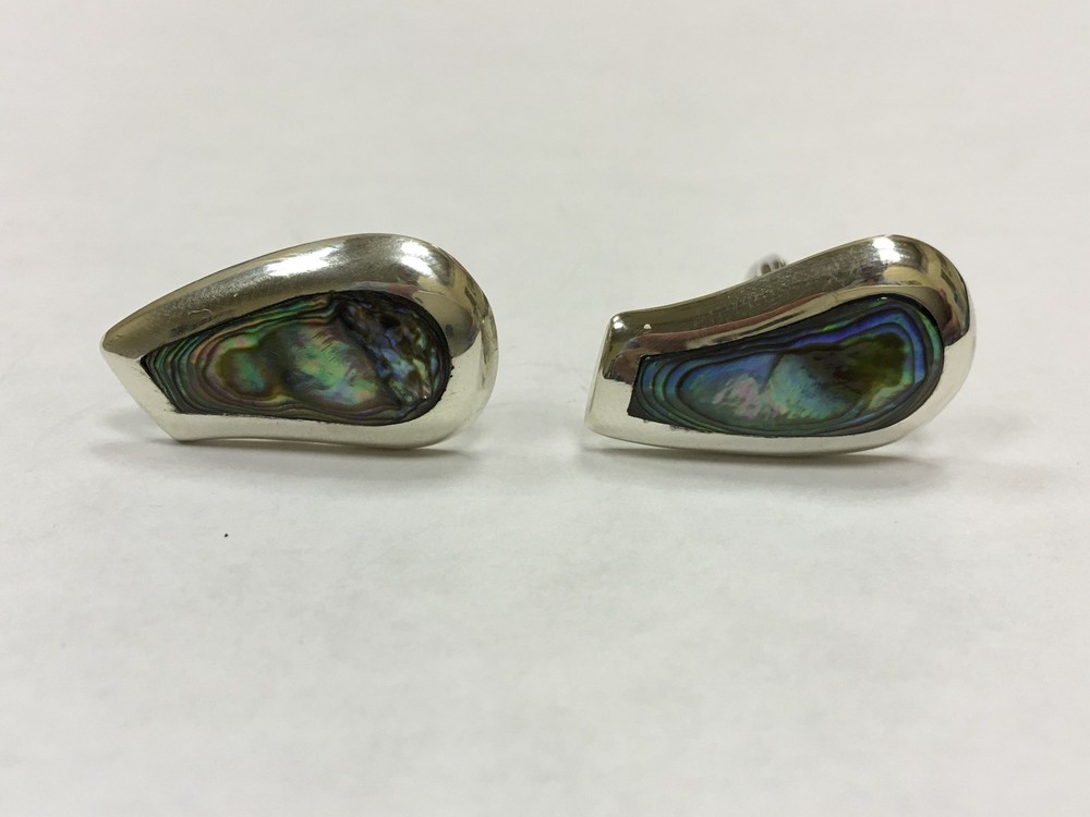 Sterling Silver Mexican Abalone Shell Cuff Links