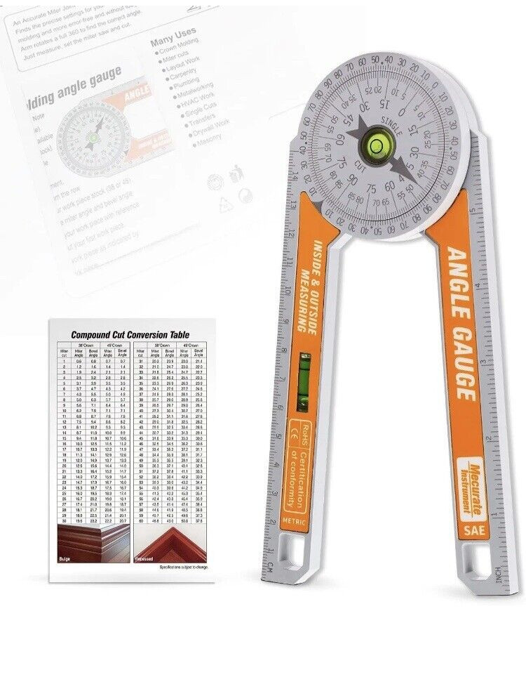 Mecurate Miter Saw Protractor Angle Gauge With Bubble Level New NIB