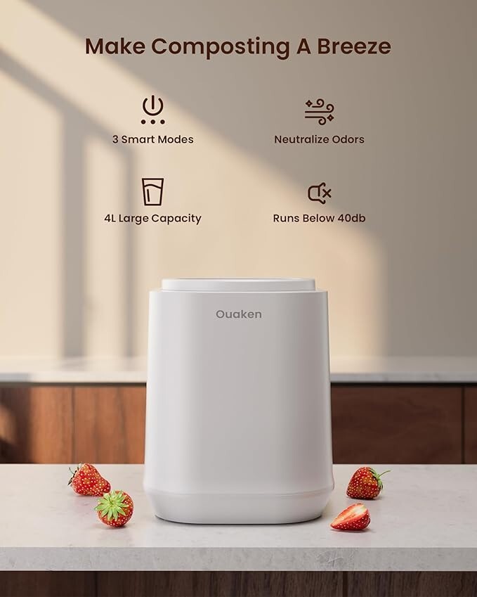 Electric Composter for Kitchen, 4L Smart Countertop Compost Bin, Odorless | Low
