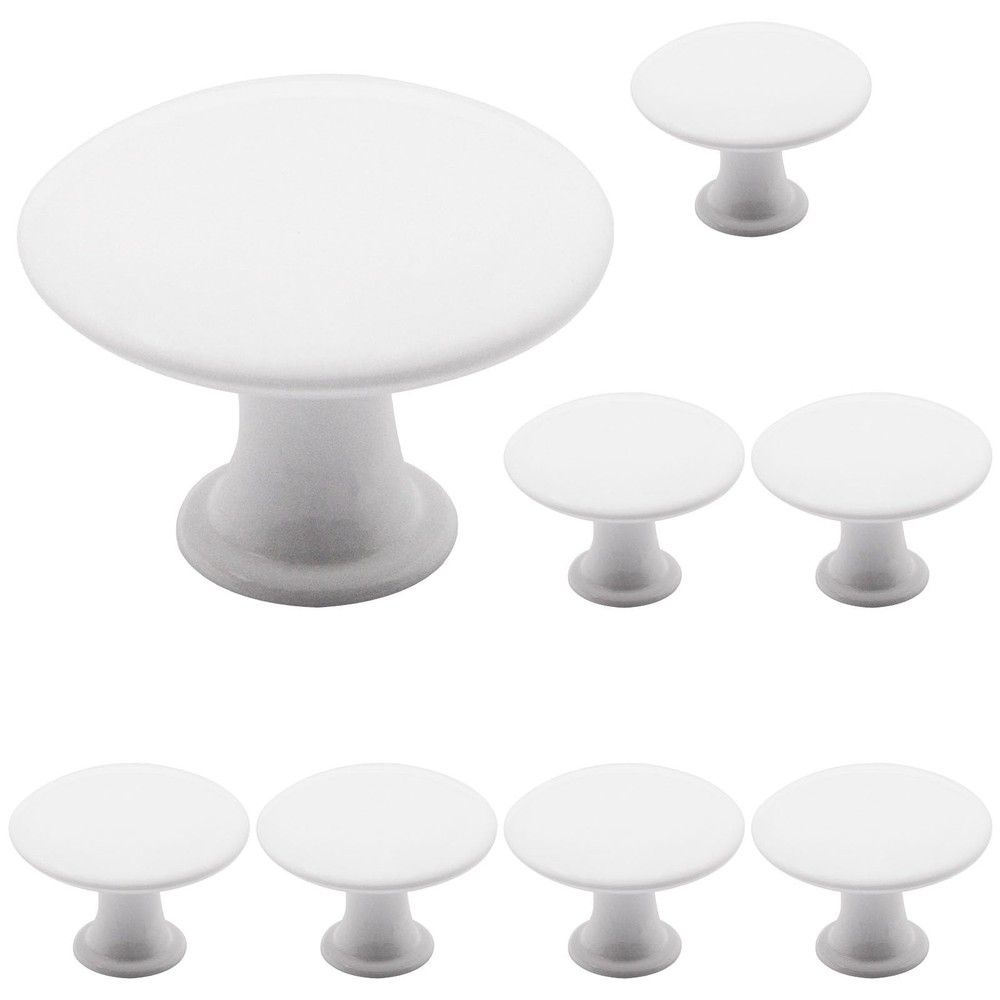 8 Pcs White Cabinet Knobs, Round Dresser Knob Kitchen Drawer Knobs, Single Ho...