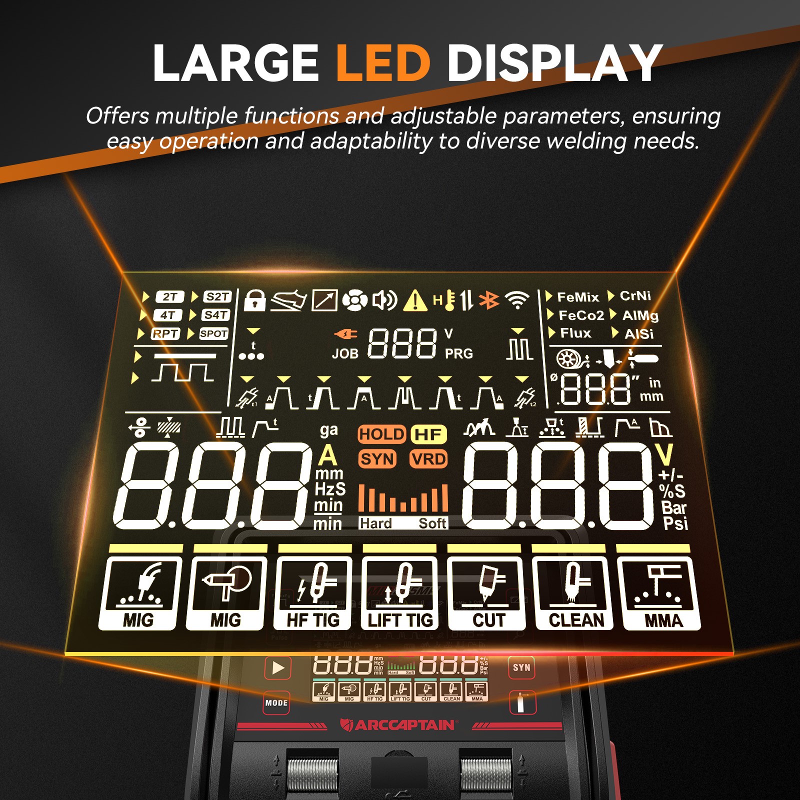 ARCCAPTAIN MIG205MP MIG Welder 9 IN 1 iControl APP Control 120/240V Dual Voltage