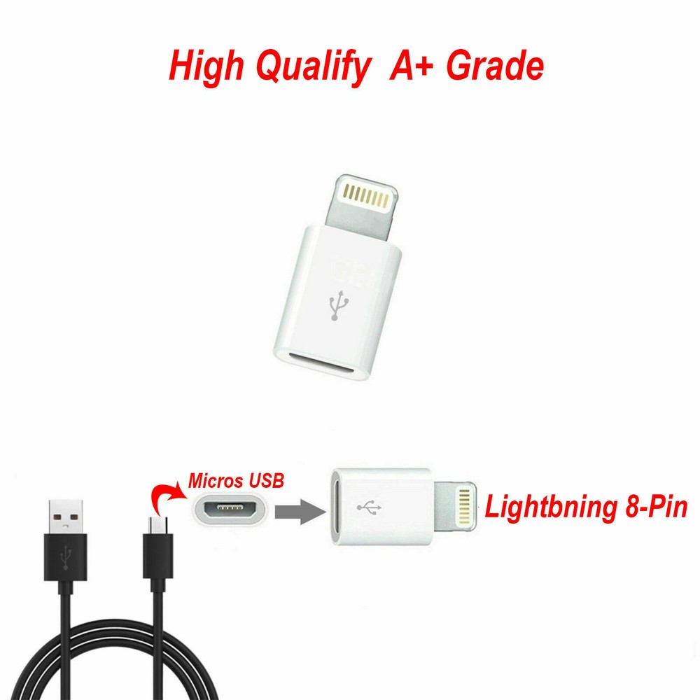 Micro USB to 8 Pin Data Converters Android to Apple Transfer For iPhone 2 Packs