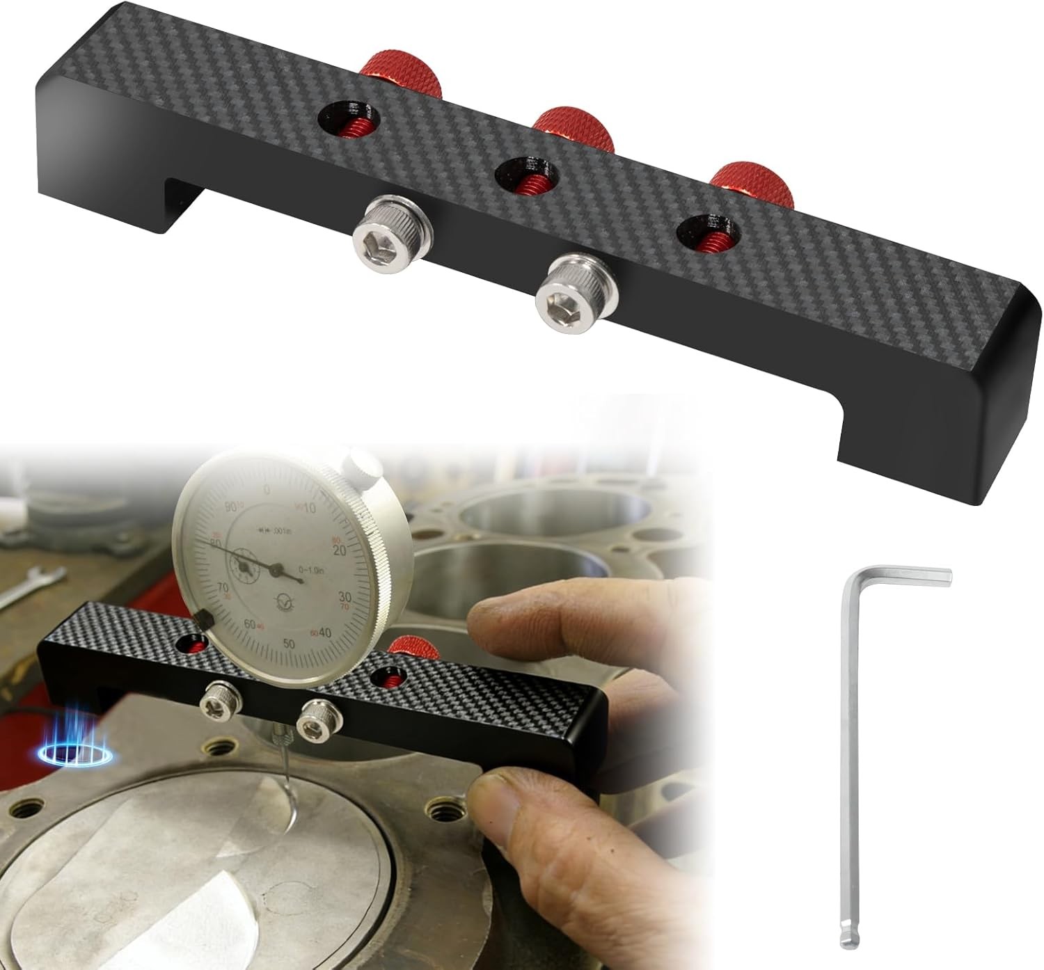 Magnetic Deck Bridge, Up to 4-1/2 in Bores, Measure Piston Deck Height