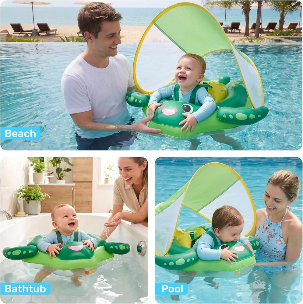 Baby Float Ring with Removable Sun Canopy Infant Swim Float Pool Accessory
