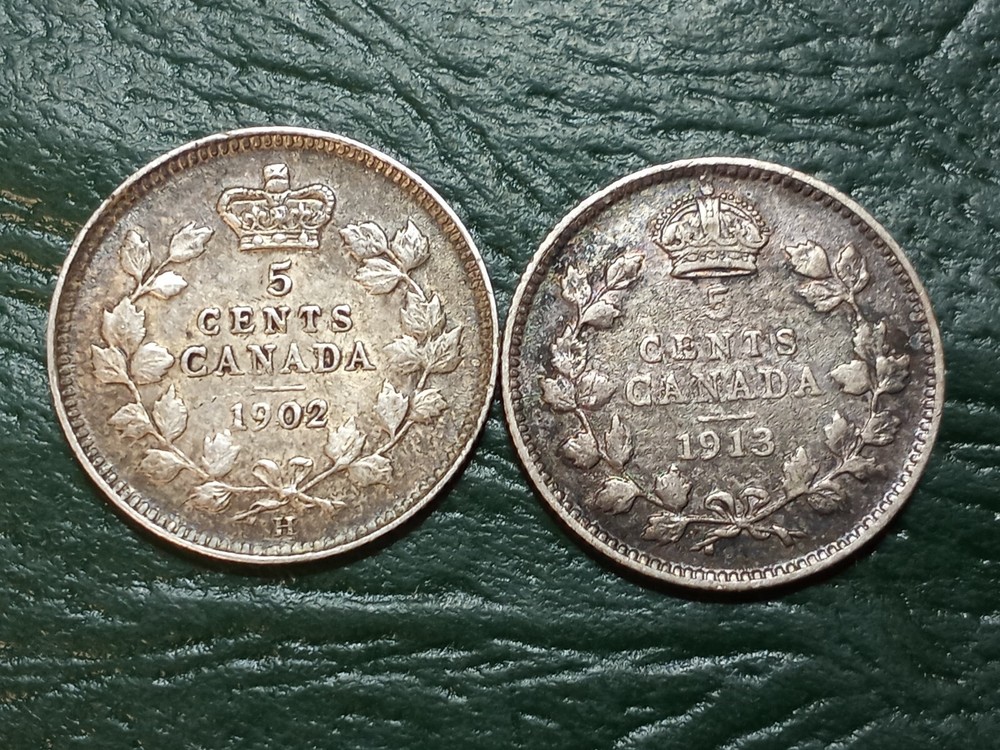 10 Higher Grade Assorted Canada 5 Cents - .925 Silver