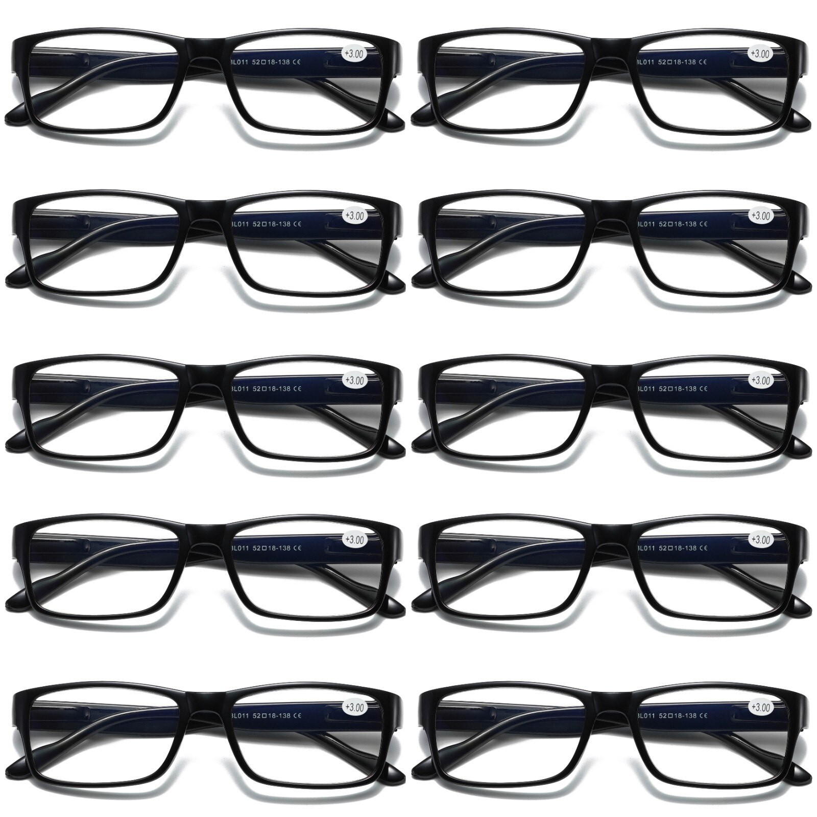 10 PK Mens Unisex Blue Light Blocking Reading Glasses Black Spring Hinge Readers