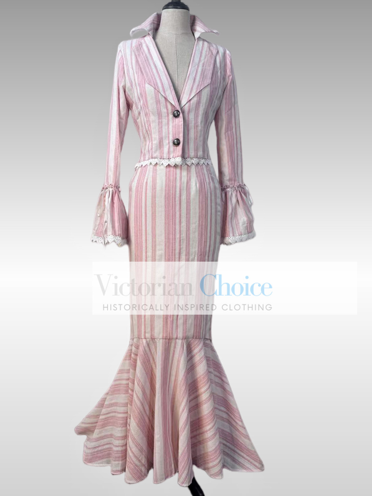 Edwardian Downton Abbey 1900s Vintage Form Fitting Peplum Dress Theater Gown 328