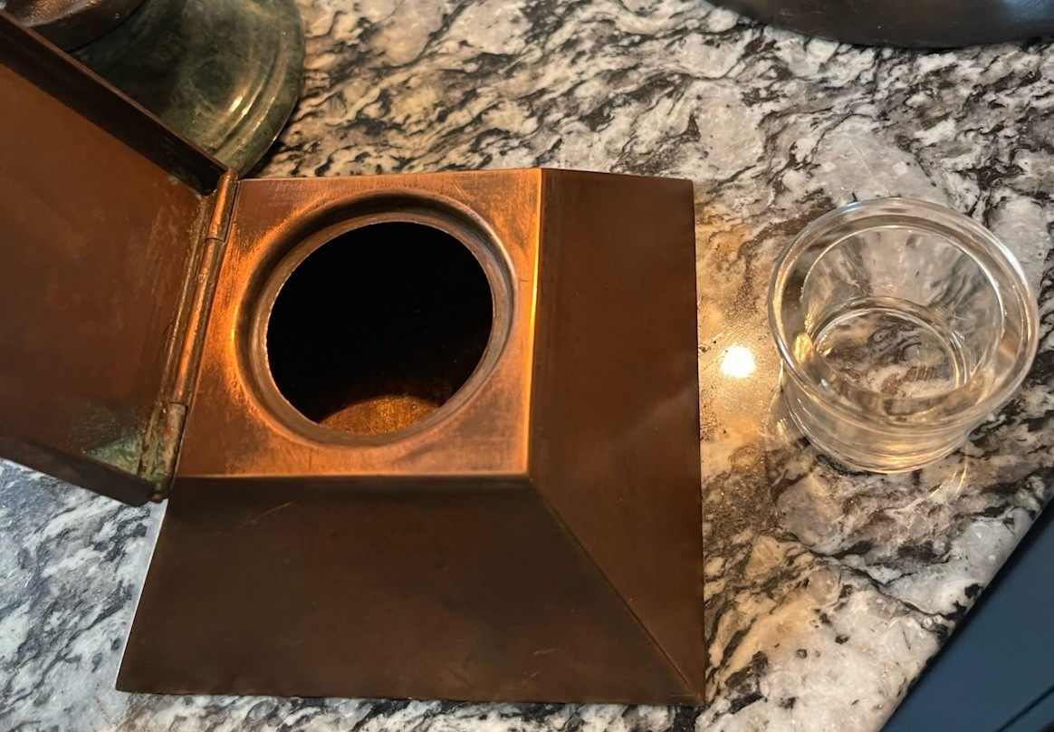 Vintage Pyramid Inkwell - Two-Tone Copper - Gilt Well