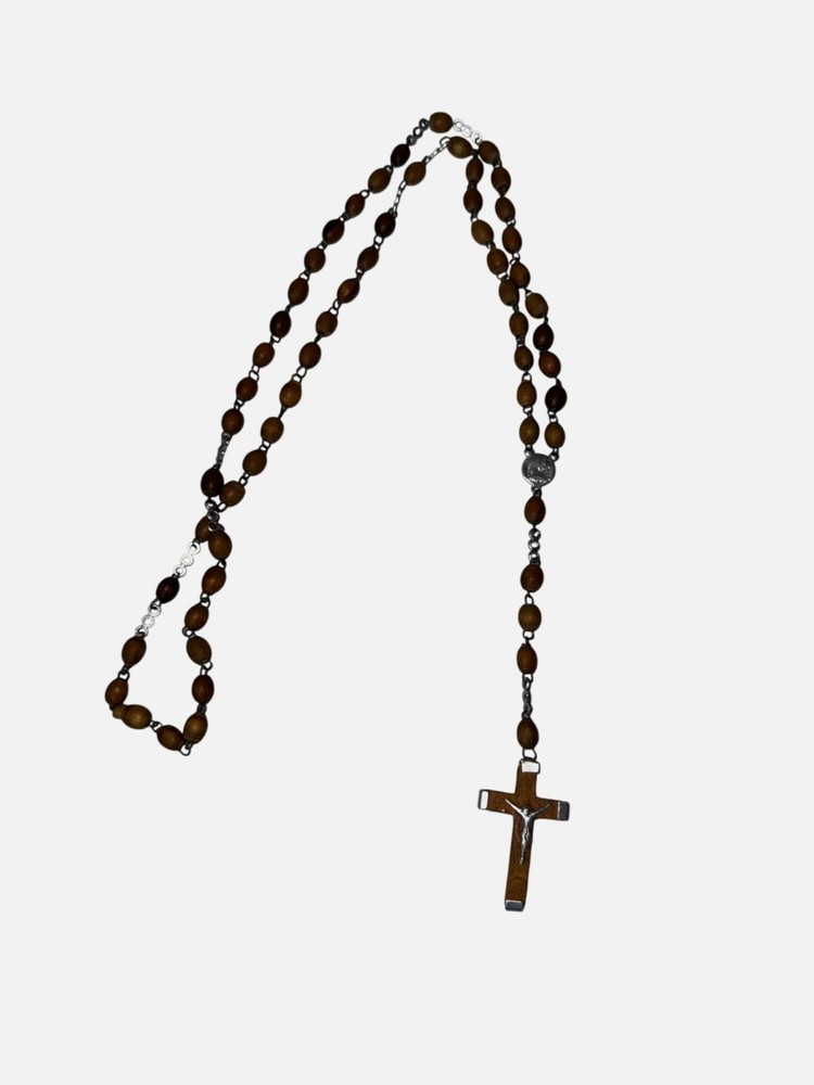 Wooden Rosary Beads Cross Crucifix Jesus Pendant Jerusalem