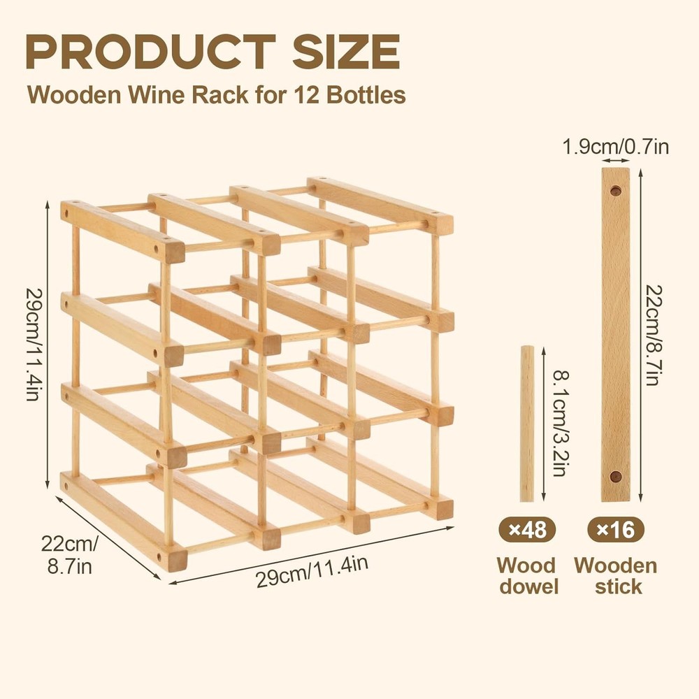 Wooden Wine Rack, 12-Bottle Stackable Wooden Wine Rack, Stackable Modular Wine