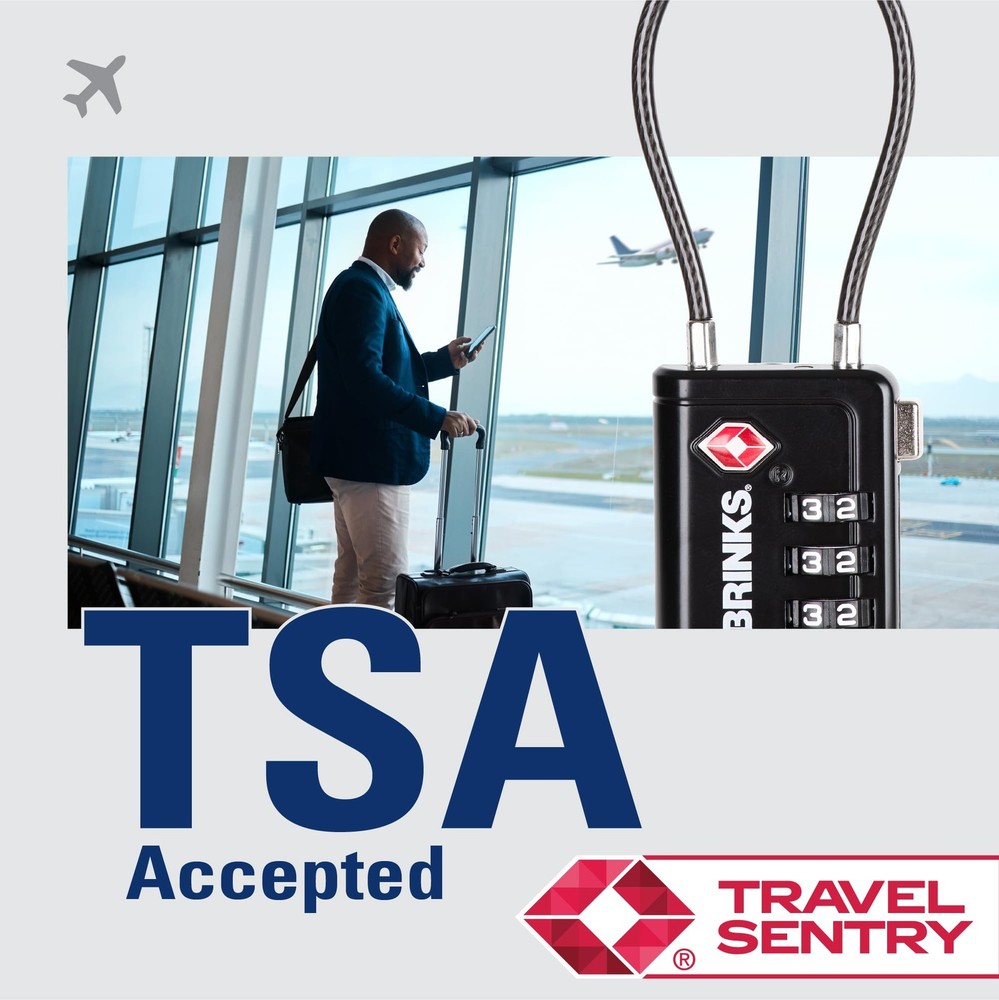 Brinks TSA Accepted Indicator Luggage Lock, Black Resettable 3Dial Combinati...