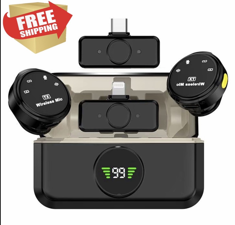 3 in 1 Microphone for iPhone/Android/Camera, Wireless Lavalier Microphone