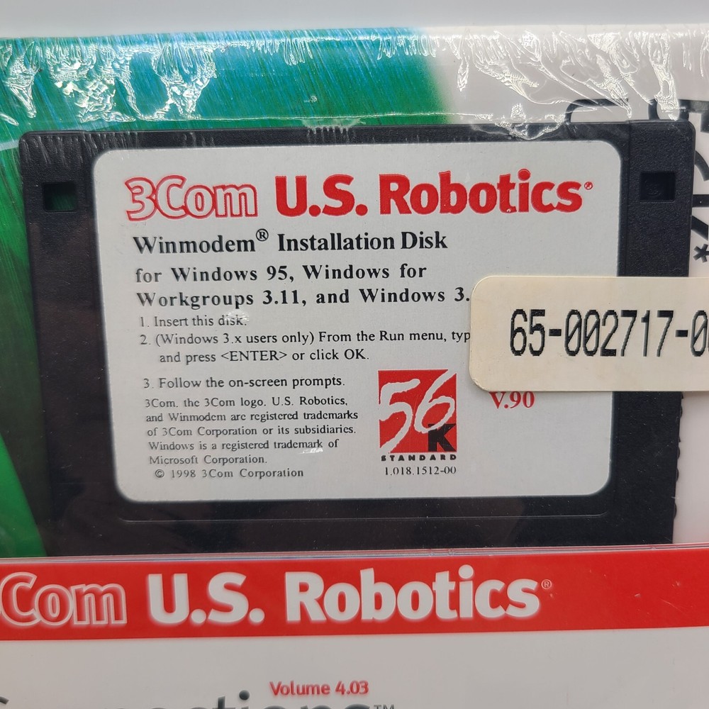 Vintage 1998 3Com US Robotics 56K Modem Installation Disk & CD Combo