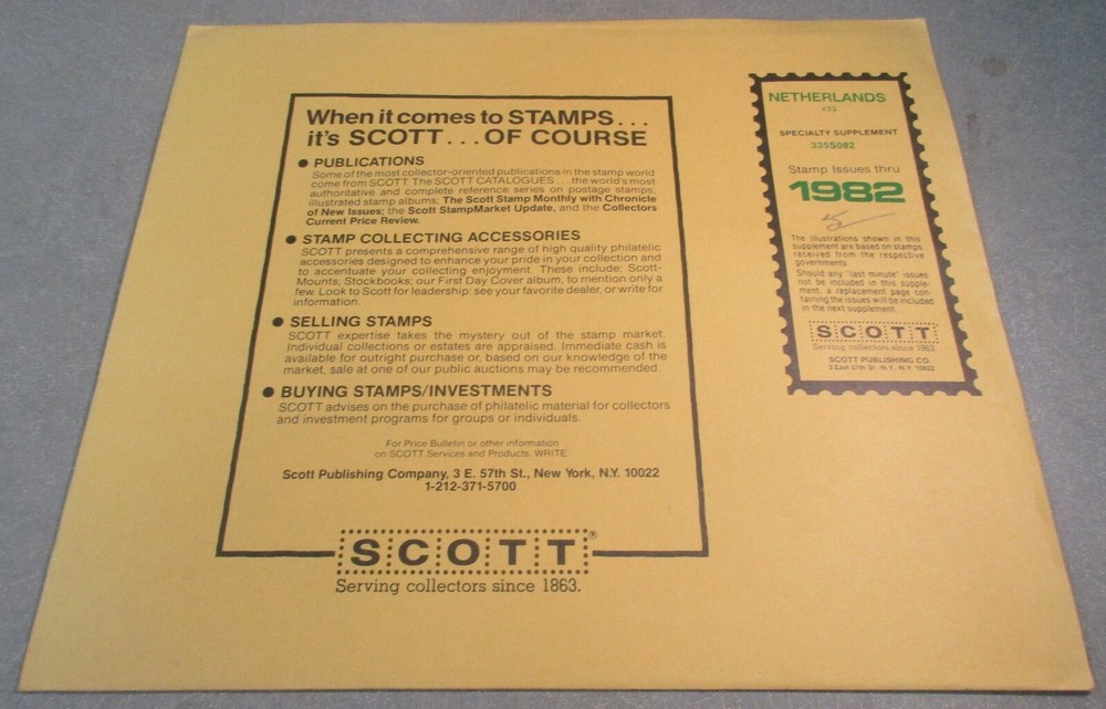 "SCOTT" NETHERLANDS #33 1982 ALBUM SUPPLEMENT W/FREE SHIPPING!!!